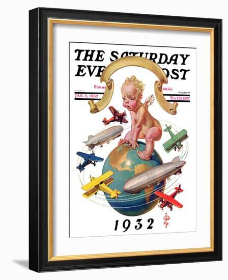 "Airships Circling Baby New Year," Saturday Evening Post Cover, January 2, 1932-Joseph Christian Leyendecker-Framed Giclee Print