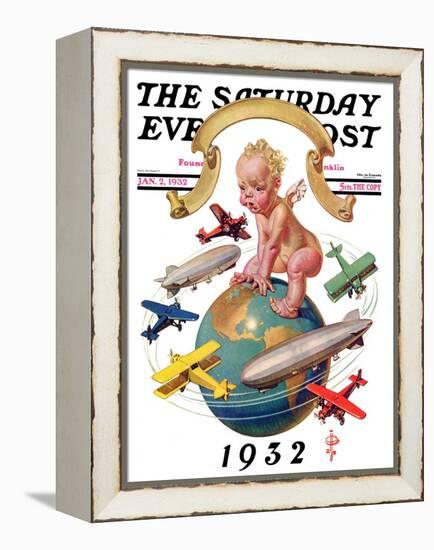 "Airships Circling Baby New Year," Saturday Evening Post Cover, January 2, 1932-Joseph Christian Leyendecker-Framed Premier Image Canvas