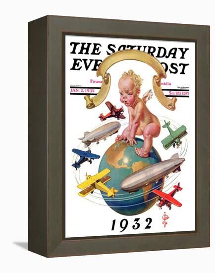 "Airships Circling Baby New Year," Saturday Evening Post Cover, January 2, 1932-Joseph Christian Leyendecker-Framed Premier Image Canvas