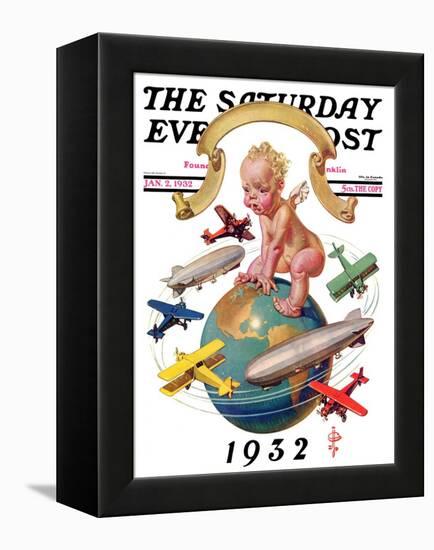 "Airships Circling Baby New Year," Saturday Evening Post Cover, January 2, 1932-Joseph Christian Leyendecker-Framed Premier Image Canvas