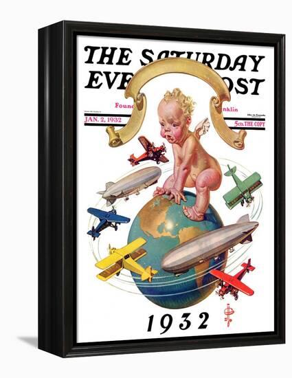 "Airships Circling Baby New Year," Saturday Evening Post Cover, January 2, 1932-Joseph Christian Leyendecker-Framed Premier Image Canvas