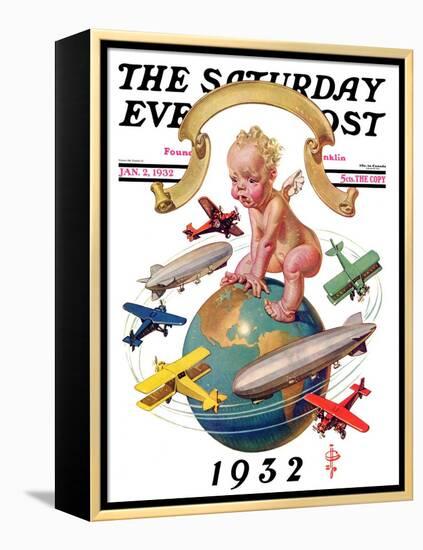 "Airships Circling Baby New Year," Saturday Evening Post Cover, January 2, 1932-Joseph Christian Leyendecker-Framed Premier Image Canvas