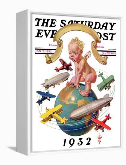 "Airships Circling Baby New Year," Saturday Evening Post Cover, January 2, 1932-Joseph Christian Leyendecker-Framed Premier Image Canvas