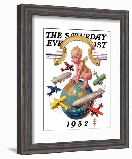 "Airships Circling Baby New Year," Saturday Evening Post Cover, January 2, 1932-Joseph Christian Leyendecker-Framed Giclee Print