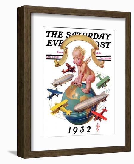 "Airships Circling Baby New Year," Saturday Evening Post Cover, January 2, 1932-Joseph Christian Leyendecker-Framed Giclee Print