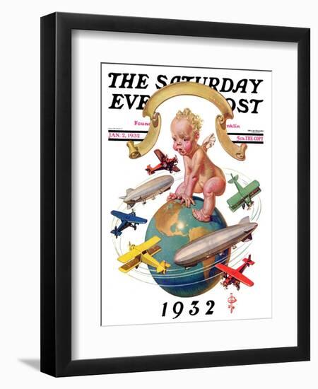 "Airships Circling Baby New Year," Saturday Evening Post Cover, January 2, 1932-Joseph Christian Leyendecker-Framed Giclee Print