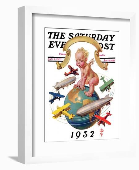 "Airships Circling Baby New Year," Saturday Evening Post Cover, January 2, 1932-Joseph Christian Leyendecker-Framed Giclee Print