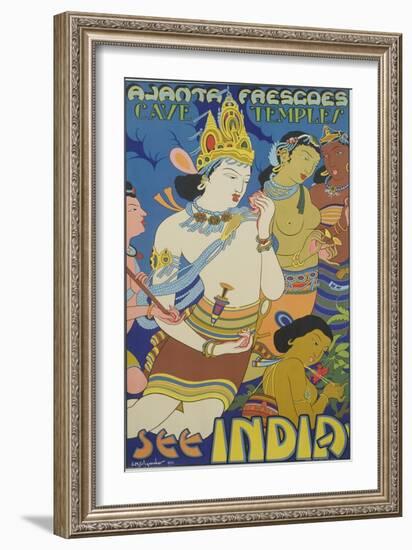 Ajanta Frescoes Cave Temples Poster-null-Framed Giclee Print