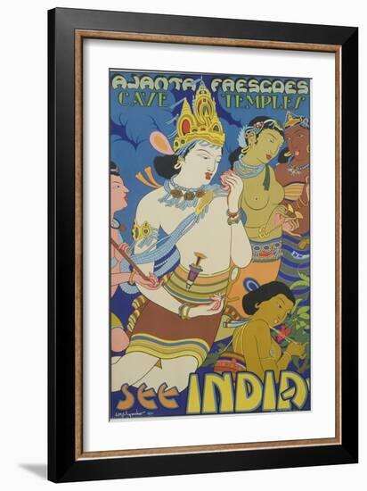 Ajanta Frescoes Cave Temples Poster-null-Framed Giclee Print