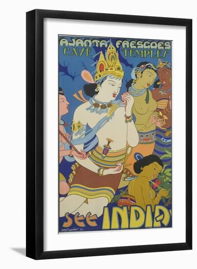 Ajanta Frescoes Cave Temples Poster-null-Framed Giclee Print