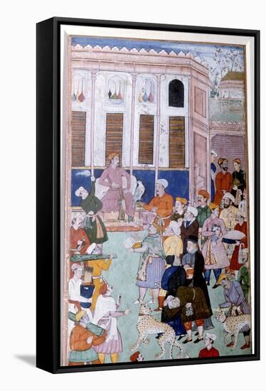 Akbar or Jahangir receiving gifts from guests, Mughal painting, India-Werner Forman-Framed Stretched Canvas