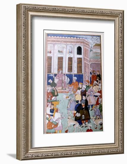 Akbar or Jahangir receiving gifts from guests, Mughal painting, India-Werner Forman-Framed Photographic Print