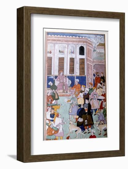 Akbar or Jahangir receiving gifts from guests, Mughal painting, India-Werner Forman-Framed Photographic Print