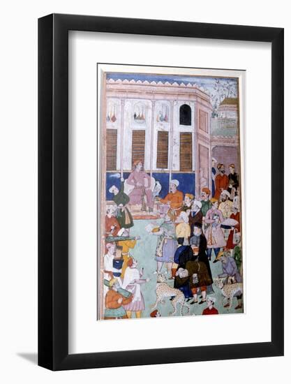 Akbar or Jahangir receiving gifts from guests, Mughal painting, India-Werner Forman-Framed Photographic Print