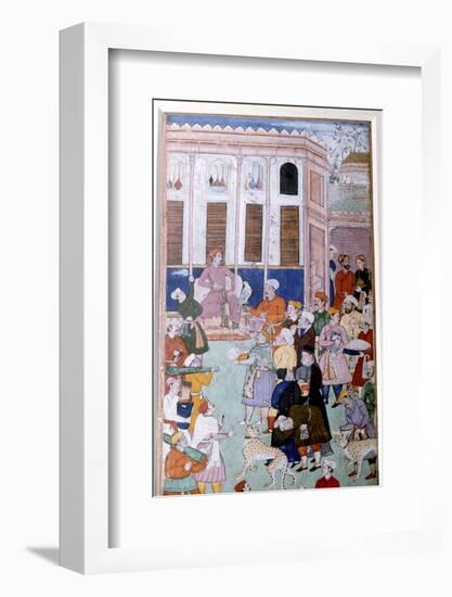 Akbar or Jahangir receiving gifts from guests, Mughal painting, India-Werner Forman-Framed Photographic Print