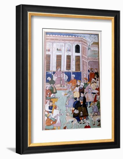 Akbar or Jahangir receiving gifts from guests, Mughal painting, India-Werner Forman-Framed Photographic Print