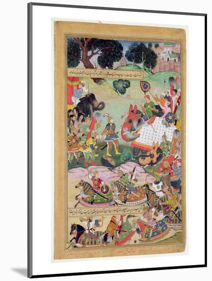 Akbar Receiving the Drums and Standards Captured from Abdullah Uzbeg, Governor of Malwa, in 1564-Mughal-Mounted Premium Giclee Print