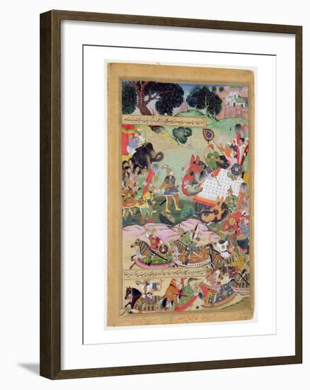 Akbar Receiving the Drums and Standards Captured from Abdullah Uzbeg, Governor of Malwa, in 1564-Mughal-Framed Giclee Print