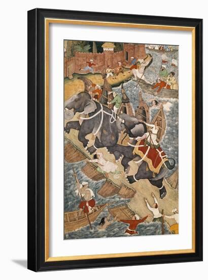 Akbar Tames the Savage Elephant, Hawa'I, Outside the Red Fort at Agra-Basawan-Framed Giclee Print