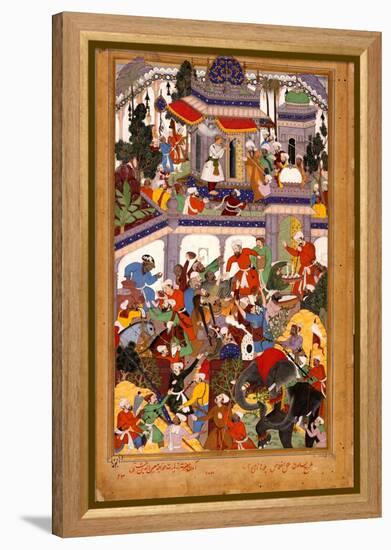 Akbar Visits the Shrine of Khwajah Mu'In Ad-Din Chishti at Ajmer, Ca 1590-Basawan-Framed Premier Image Canvas