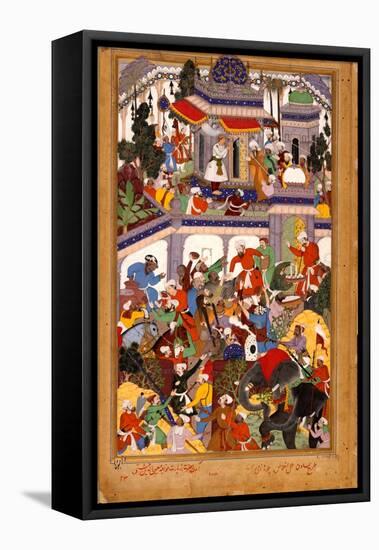 Akbar Visits the Shrine of Khwajah Mu'In Ad-Din Chishti at Ajmer, Ca 1590-Basawan-Framed Premier Image Canvas