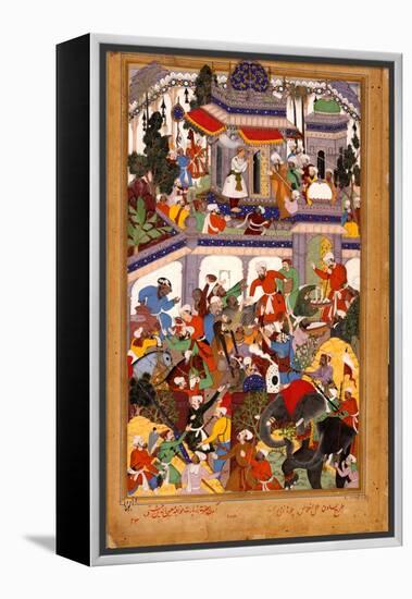 Akbar Visits the Shrine of Khwajah Mu'In Ad-Din Chishti at Ajmer, Ca 1590-Basawan-Framed Premier Image Canvas