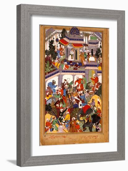 Akbar Visits the Shrine of Khwajah Mu'In Ad-Din Chishti at Ajmer, Ca 1590-Basawan-Framed Giclee Print