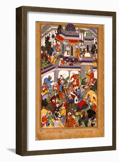 Akbar Visits the Shrine of Khwajah Mu'In Ad-Din Chishti at Ajmer, Ca 1590-Basawan-Framed Giclee Print