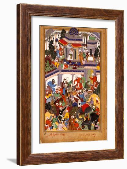 Akbar Visits the Shrine of Khwajah Mu'In Ad-Din Chishti at Ajmer, Ca 1590-Basawan-Framed Giclee Print