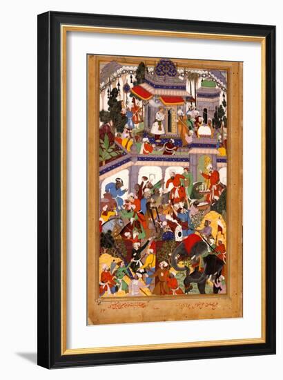 Akbar Visits the Shrine of Khwajah Mu'In Ad-Din Chishti at Ajmer, Ca 1590-Basawan-Framed Giclee Print