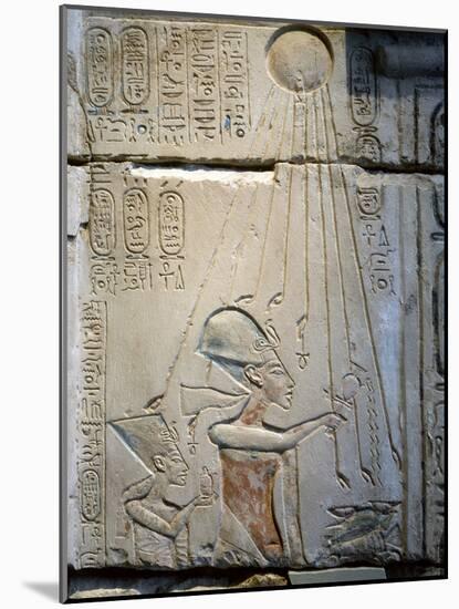 Akhenaten and Nefertiti under the rays of the Aten, Ancient Egyptian, Amarna period, c1350-1334 BC-Werner Forman-Mounted Photographic Print