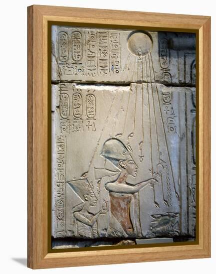 Akhenaten and Nefertiti under the rays of the Aten, Ancient Egyptian, Amarna period, c1350-1334 BC-Werner Forman-Framed Premier Image Canvas