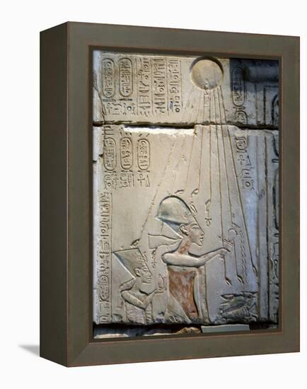 Akhenaten and Nefertiti under the rays of the Aten, Ancient Egyptian, Amarna period, c1350-1334 BC-Werner Forman-Framed Premier Image Canvas