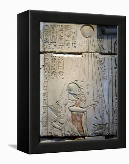 Akhenaten and Nefertiti under the rays of the Aten, Ancient Egyptian, Amarna period, c1350-1334 BC-Werner Forman-Framed Premier Image Canvas