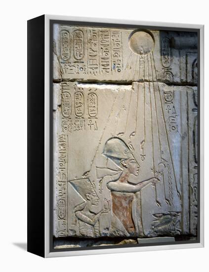 Akhenaten and Nefertiti under the rays of the Aten, Ancient Egyptian, Amarna period, c1350-1334 BC-Werner Forman-Framed Premier Image Canvas