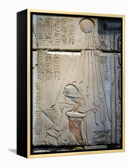 Akhenaten and Nefertiti under the rays of the Aten, Ancient Egyptian, Amarna period, c1350-1334 BC-Werner Forman-Framed Premier Image Canvas