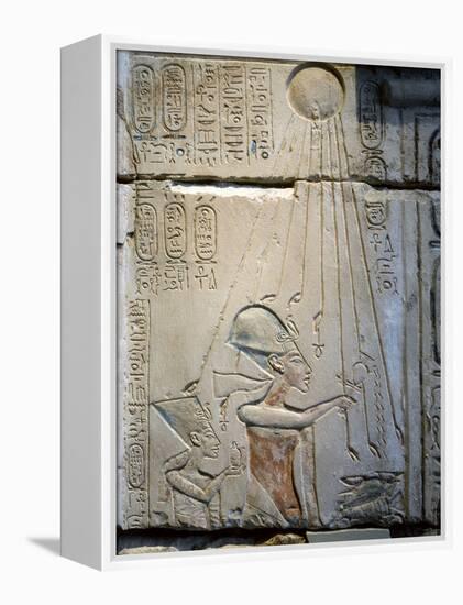 Akhenaten and Nefertiti under the rays of the Aten, Ancient Egyptian, Amarna period, c1350-1334 BC-Werner Forman-Framed Premier Image Canvas