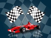 Red Formula One Car and Flag-Akhilesh-Laminated Photographic Print