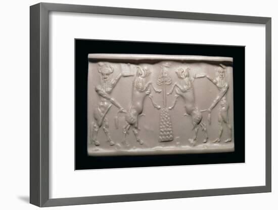 Akkadian cylinder-seal impression of a bull-man and hero. Artist: Unknown-Unknown-Framed Giclee Print