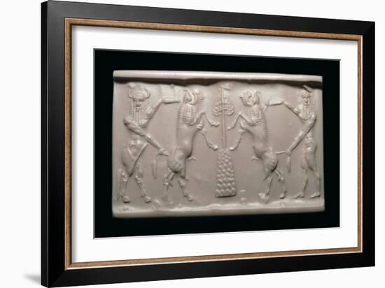 Akkadian cylinder-seal impression of a bull-man and hero. Artist: Unknown-Unknown-Framed Giclee Print
