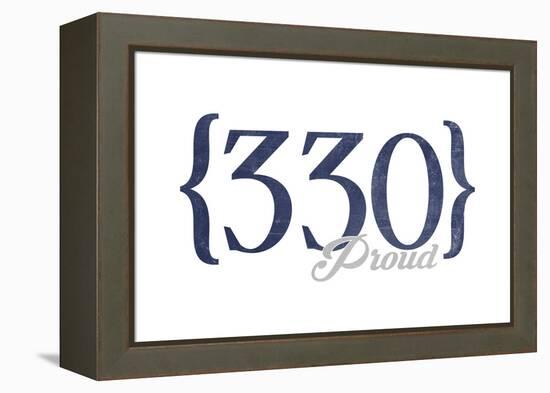 Akron, Ohio - 330 Area Code (Blue)-Lantern Press-Framed Stretched Canvas