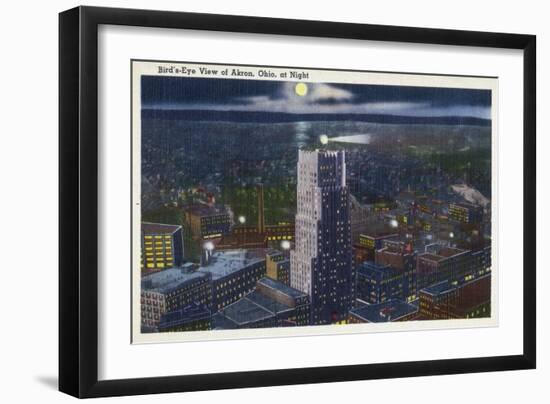 Akron, Ohio, Aerial View of the City at Night-Lantern Press-Framed Art Print