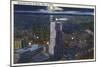 Akron, Ohio, Aerial View of the City at Night-Lantern Press-Mounted Art Print