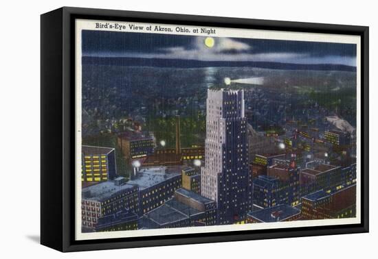 Akron, Ohio, Aerial View of the City at Night-Lantern Press-Framed Stretched Canvas