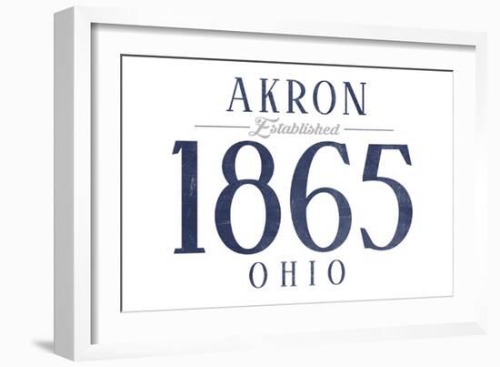 Akron, Ohio - Established Date (Blue)-Lantern Press-Framed Art Print