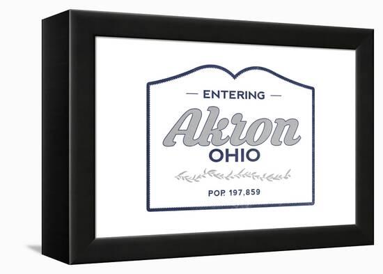 Akron, Ohio - Now Entering (Blue)-Lantern Press-Framed Stretched Canvas