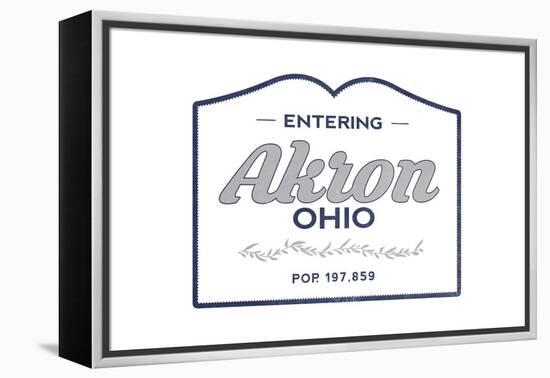 Akron, Ohio - Now Entering (Blue)-Lantern Press-Framed Stretched Canvas