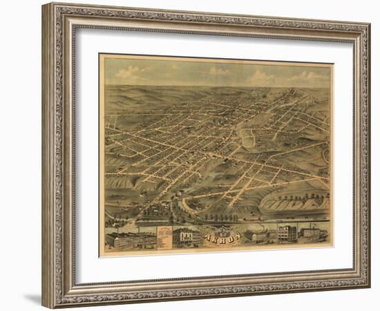 Akron, Ohio - Panoramic Map - Akron, OH-Lantern Press-Framed Art Print