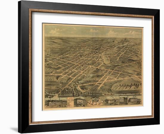 Akron, Ohio - Panoramic Map - Akron, OH-Lantern Press-Framed Art Print