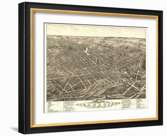 Akron, Ohio - Panoramic Map No. 2 - Akron, OH-Lantern Press-Framed Art Print